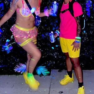 Bright Yellow and Pink Rave/Lingerie set